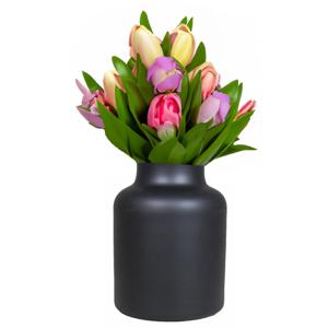 Bela Arte Bloemenvaas Milan - mat zwart glas - D15 x H20 cm - melkbus vaas met smalle hals   -