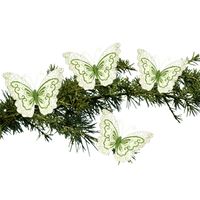 4x stuks kerstboom decoratie vlinders op clip glitter groen 34 cm - thumbnail