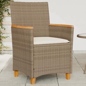 Tuinstoelen 2 st met kussens poly rattan en massief hout beige