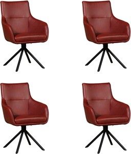 Set van 4 Rode leren industriële draaibare eetkamerstoelen Fancy - Granada leer Rouge (rood leer)