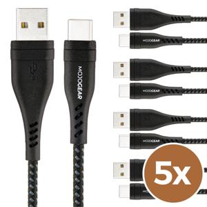 5x MOJOGEAR USB-C naar USB kabel Extra Sterk [VOORDEELVERPAKKING]