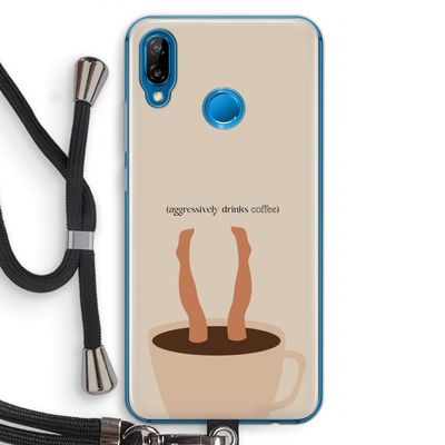 Aggressively drinks coffee: Huawei P20 Lite Transparant Hoesje met koord