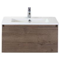 Frozen Badmeubelset 80 cm - Greeplijst in Kleur - Tabacco - Keramische Wastafel Wit 1 Kraangat