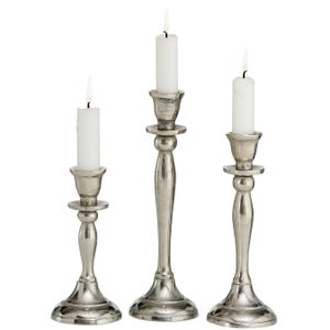 Metalen design kaarsenhouder/kandelaars set van 3x stuks zilver 14, 18 en 21 cm