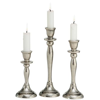 Metalen design kaarsenhouder/kandelaars set van 3x stuks zilver 14, 18 en 21 cm Metalen design kaarsenhouder/kandelaars set van 3x stuks zilver 14, 18 en 21 cm