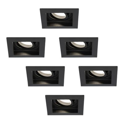 HOFTRONIC™ Set van 6 Fresno LED inbouwspots vierkant - Kantelbaar - 5W 400lm - GU10 4000K Neutraal wit Dimbaar - Zwart - IP20 Plafondspots voor binnen