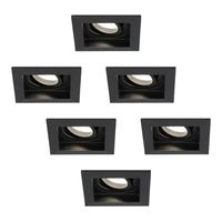HOFTRONIC™ Set van 6 Fresno LED inbouwspots vierkant - Kantelbaar - 5W 400lm - GU10 4000K Neutraal wit Dimbaar - Zwart - IP20 Plafondspots voor binnen