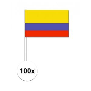 100x Colombia decoratie papieren zwaaivlaggetjes   -