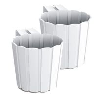 Set van 4x stuks kunststof balkon plantenpotten/bloempotten met haak wit 14 cm