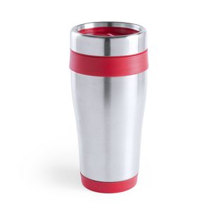 Warmhoudbeker/thermos isoleer koffiebeker/mok - RVS - zilver/rood - 450 ml