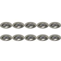 Spot Armatuur 10 Pack - Pragmi Aerony Pro - GU10 Inbouwspot - Rond - Nikkel - Aluminium - Kantelbaar - Ø82mm