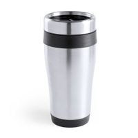 Warmhoudbeker/thermos isoleer koffiebeker/mok - RVS - zilver/zwart - 450 ml - thumbnail