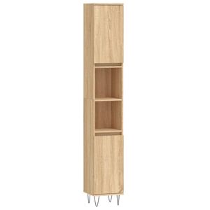 The Living Store Badkaast Sonoma Eiken 30x30x190 cm - Duurzaam bewerkt hout - Veel opbergruimte