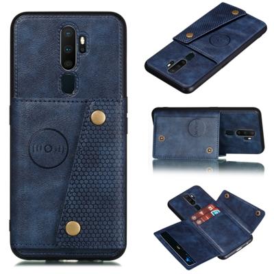 Voor OPPO A9 (2020) schokbestendige magnetische PU + TPU beschermhoes met kaartsleuven (blauw)