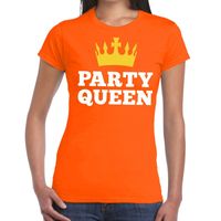 Oranje Party Queen t-shirt voor dames - thumbnail