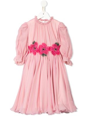Dolce & Gabbana Kids robe plissée à fleurs brodées - Rose