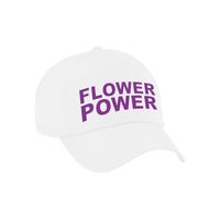 Paarse letters flower power verkleed pet/cap wit volwassenen - thumbnail