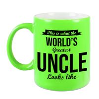 Oom cadeau mok / beker neon groen This is what the Worlds Greatest Uncle looks like   -