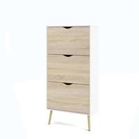 Schoenenkast - Wit/Eiken - 12 paar - Uitlopende massief houten voet - 70,2 x 23,9 x 138,9 cm