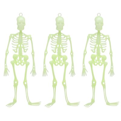 Halloween/horror thema hang decoraties - 3x stuks - skeletten - glow in the dark - 30 cm