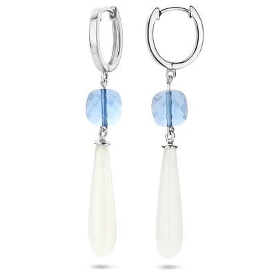 Oorhangers zilver-kleursteen zilverkleurig-wit-blauw 14,5 x 56 mm