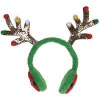 Kerst rendieren oorwarmers diadeem groen met rendier gewei - thumbnail