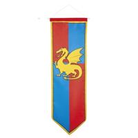 Ridder banier - blauw/rood - met draak - 100 x 30 cm - nylon - vlag - riddervlag