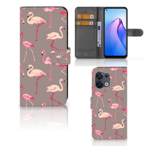 OPPO Reno8 Telefoonhoesje met Pasjes Flamingo