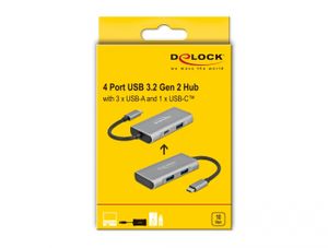 DeLOCK 63261 interface hub USB 3.2 Gen 2 (3.1 Gen 2) Type-C 10000 Mbit/s Zwart, Grijs