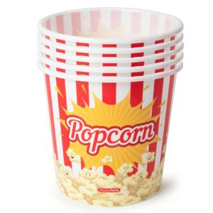 Popcorn bak - 10x - rood/wit retro print - kunststof - 14 x 13 cm - 1.2 liter - herbruikbaar