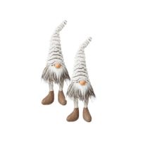 2x stuks pluche gnome/dwerg decoratie poppen/knuffels grijs 37 cm