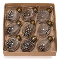 9 Glazen Eieren 3 x 4.5 cm Met Veertje Hanger In Craft Doos Anna's Collection - Annas collection