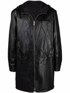 Prada manteau zippé en cuir - Noir