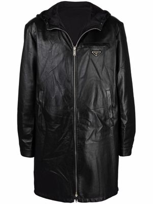 Prada manteau zippé en cuir - Noir