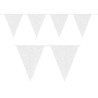 Witte glitter vlaggenlijnen - 6 meter - Stevige feest slingers - van karton - voor binnen