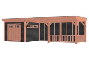 Trendhout Buitenverblijf Refter XL 900x340 cm - Combinatie 1- Plat dak- Onbehandeld lariks Douglas hout- Trendhout