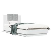 Bedframe met hoofdbord bewerkt hout wit 100x200 cm