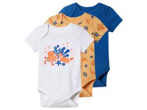 lupilu 3 baby rompertjes (86/92, Blauw/oranje/wit)