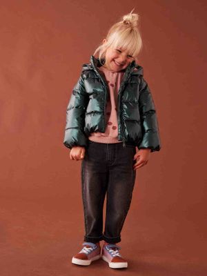 Mom jeans met hartjeszakken op de achterkant Meisje denimgrijs