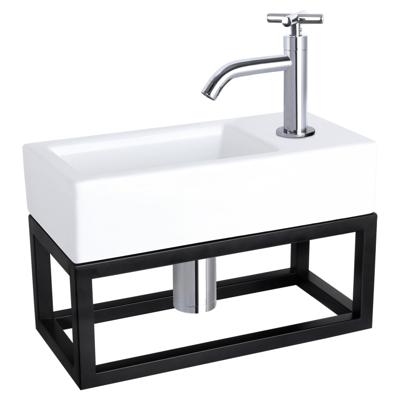 Differnz Ravo fonteinset keramiek - kraan kruis - met handdoekrek - 38.5 x 18.5 x 9 cm - chroom