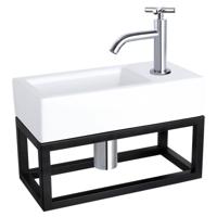 Differnz Ravo fonteinset keramiek - kraan kruis - met handdoekrek - 38.5 x 18.5 x 9 cm - chroom