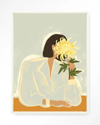 Urban Cotton Wandkleed 'The Chrysante Mum' 145 x 190cm in Floating Frame - off white