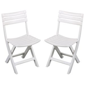 Sunnydays Klapstoel voor buiten/binnen - 2x - wit - 41 x 79 cm - stevig kunststof - Bijzet stoelen - Klapstoelen