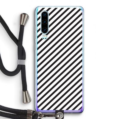 Strepen zwart-wit: Huawei P30 Transparant Hoesje met koord