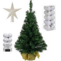 Volle kunst kerstboom 75 cm in jute zak inclusief witte versiering 37-delig - Kunstkerstboom - thumbnail