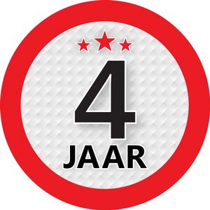 Leeftijdversiering 4 jaar ronde sticker 9 cm