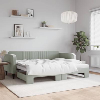 Slaapbank met onderschuifbed 90x200 cm fluweel lichtgrijs