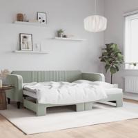 Slaapbank met onderschuifbed 90x200 cm fluweel lichtgrijs