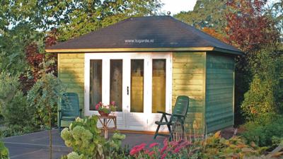 Lugarde PR14 Tuinhuis 420x300 cm 44 mm vurenhout blank- Puntdak- Hout- Lugarde