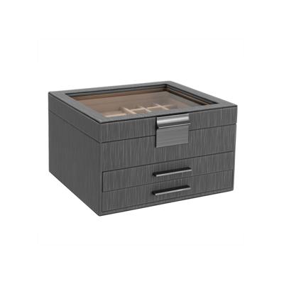 Sieradendoosje met glazen deksel, Interstellair grijs + zilver / 3 laden (13,5H cm)
